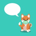 Cartoon character shiba inu dog wearing protective face mask with speech bubble