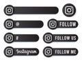 Instagram Buttons Collection with White Logo. Black Social Media Tags Set with Modern Icons, Symbol, Sing, Banner. 3D Round Button Royalty Free Stock Photo