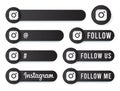 Instagram Buttons Collection with White Logo. Black Social Media Tags Set with Modern Icons, Symbol, Sing, Banner. 3D Round Button Royalty Free Stock Photo