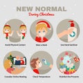 New normal infographic tips during Christmas celebration. Corona virus pandemic safety awareness.