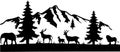 Animals scene and Snowy mountain silhouette