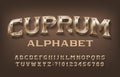 Cuprum alphabet font. Steampunk letters and numbers with screws. Royalty Free Stock Photo