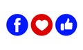 Facebook icon and Facebook love and like icons colorful.