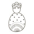 Black and white abstract cartoon pineapple. Isolated tropical summer fruit in scandinavian style. Cute ornamental doodle for color