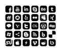 30 Square social media icons collection - black. Royalty Free Stock Photo