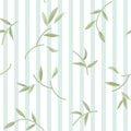 Seamless Leaves Pattern With Light Mint Stripe Background