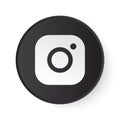 Instagram Circle Black Button with White Logo. Social Media Icon with Modern Design for White Background. 3D Round Template