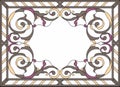 Stained glass window in rectangular  frame. Floral yellow pattern with leafs. Vector tile print Royalty Free Stock Photo