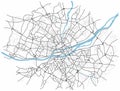 Nant city map. Monochrome line map of the scheme of road. Vector architectural background.