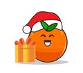 Orange mascot with santa christmas