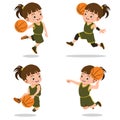 Set of Happy Kids Playing Basketball Royalty Free Stock Photo