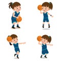 Set of Happy Kids Playing Basketball Royalty Free Stock Photo