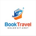 Travel Book Logo Vector Inspiration Stock Vector. book and airplane logo combination. Library and travel symbol or icon. Unique