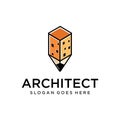 Pencil Building Architecture Real Estate Tower Logo Design Vector Stock. Construction Pen Logo Design Template Royalty Free Stock Photo