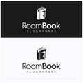 Unique book and door logo combination design template. Knowledge room book logo with creative open door Vector silhouette