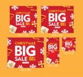 Christmas Big Sale Web Banners Red Background with Gift box, Snowflakes, and Ribbons Set Royalty Free Stock Photo