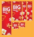 Christmas Big Sale Web Banners Red Background with Gift box, Snowflakes, and Ribbons Set Royalty Free Stock Photo