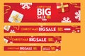 Christmas Big Sale Web Banners Red Background with Gift box, Snowflakes, and Ribbons Set Royalty Free Stock Photo