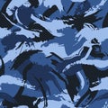 Vector camouflage seamless grunge pattern. Modern military camo texture, fashionable fabric. Blue masking color. Royalty Free Stock Photo