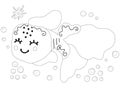 Illustration of cute cheerful black and white fish, starfish and bubbles. Isolated outline design for coloring book, baby products Royalty Free Stock Photo