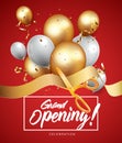 Grand opening ceremony with red balloon, gold and confetti Royalty Free Stock Photo