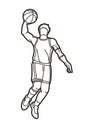 Basketball player action cartoon outline graphic vector Royalty Free Stock Photo