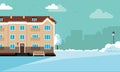 Winter house in a cozy snowy city panorama. Winter Christmas landscape Royalty Free Stock Photo