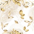 Vector Seamless Pattern With Gold  Leaves. Exotic Botanical Background Design For Cosmetics, Spa, Textile.