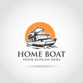 House boat template logo design. sunset and boat image