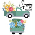 Print Print Art Vector illustration. Spring is coming. Cute truck car with flowers. Royalty Free Stock Photo