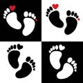 Print Black footprint, red, heart, silhouette. vector illustration Royalty Free Stock Photo