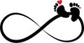 Print Elegant infinity sign with foot print, heart, vector illustration Royalty Free Stock Photo