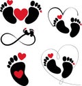 Print Cute footprint, heart, silhouette. vector illustration