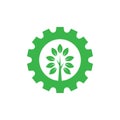 Green Gear Tree Logo. Eco Gear Icon. Success Icon,