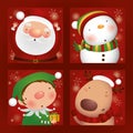 Christmas greeting card set, Santa Claus with friends, Vector, illustration