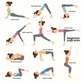 Collection yoga woman pose exercises, flat vector illustration