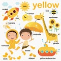 Learn yellow color, Educate color and vocabulary set, Illustration of primary colors, Vector illustration