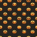 Seamless pattern with pumpkins Halloween sets on black background,