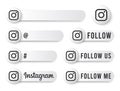 Instagram Buttons Collection with Black Logo. White Social Media Tags Set with Modern Icons, Symbol, Sing, Banner. 3D Round Button Royalty Free Stock Photo