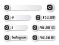 Instagram Buttons Collection with Black Logo. White Social Media Tags Set with Modern Icons, Symbol, Sing, Banner. 3D Round Button