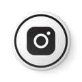 Instagram Circle White Button with Black Logo. Social Media Icon with Modern Design for White Background. 3D Round Template