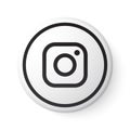 Instagram Circle White Button with Black Logo. Social Media Icon with Modern Design for White Background. 3D Round Template