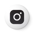 Instagram Circle White Button with Black Logo. Social Media Icon with Modern Design for White Background. 3D Round Template