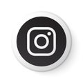 Instagram Circle White Button with Black Logo. Social Media Icon with Modern Design for White Background. 3D Round Template Royalty Free Stock Photo