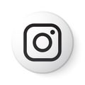 Instagram Circle White Button with Black Logo. Social Media Icon with Modern Design for White Background. 3D Round Template