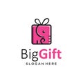 Big Gift Logo Elephant Box Logo Icon Template Vector. Birthday Gift Logo Design Illustration