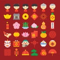 Chinese New Year colourful flat modern icon elements. Translation: Happy chinese new year