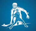 Group of Hurling sport players action. Irish Hurley sport cartoon graphic vector.