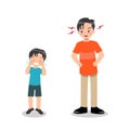 Father getting angry at his son. Cute boy crying scolded by his dad. Parenting clip art. Royalty Free Stock Photo