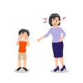 Mother getting angry at her son. Cute boy crying scolded by his mom. Parenting clip art. Royalty Free Stock Photo